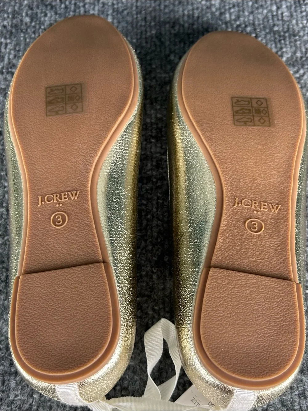 J Crew Girls 3 Gold Metallic Ballet Flats Bow Slip On Dress Casual Part